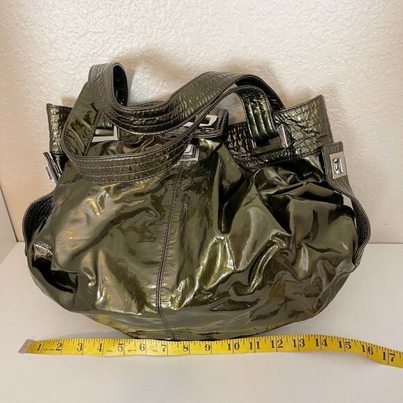 KOOBA Y2K patent leather Natasha Convertible purse army green TOTE BAG - Picture 15 of 16